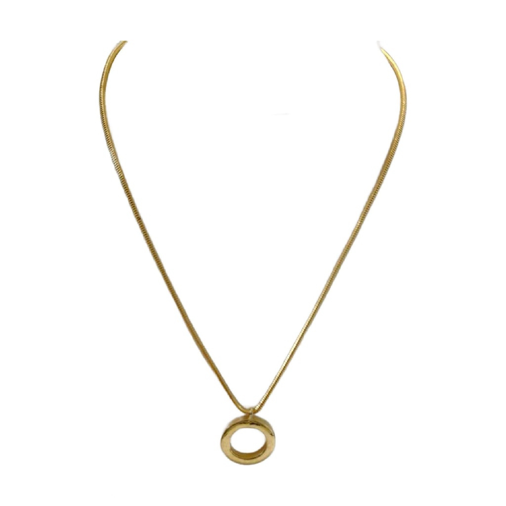 Vintage Gold Tone SERPENTINE Chain with Circle Pendant, Modernist Necklace